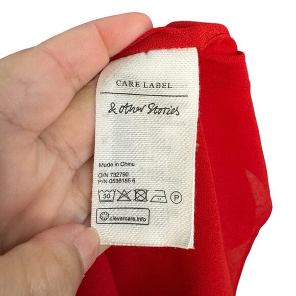 & Other Stories Frill Hem Red Long Sleeve Dress - Picture 10 of 14